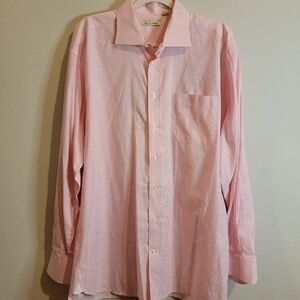 Peter Millar Size Large Pink and white pin striped Button down pocketed shirt